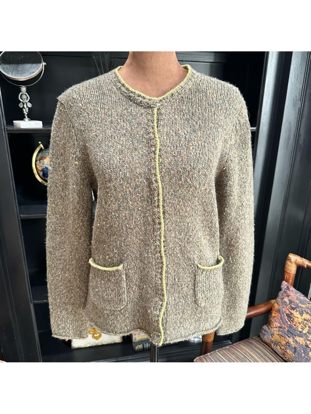 Talbots Wool & Rabbit Hair Cardigan – Small Petite – Textured Knit with Snap But